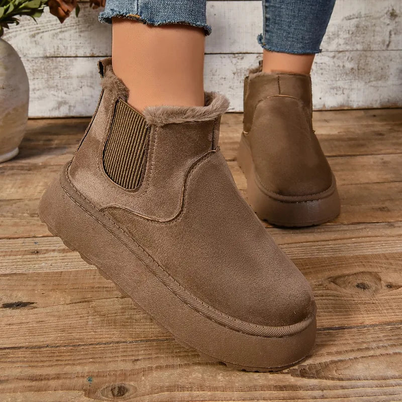 Winter Women Short Plush Warm Boot/Shoe Casual New Suede Fur Chelsea Ankle Platform.