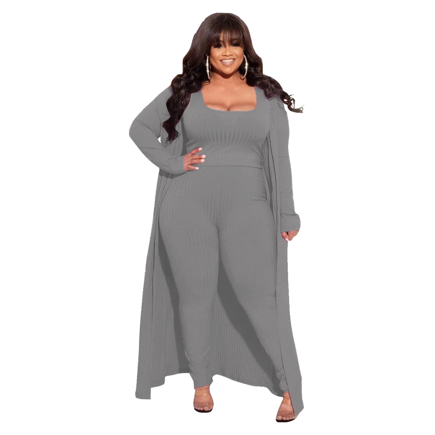 Plus Size Set Flattering long-sleeved Sweater High Elasticity 3 Piece Outfit