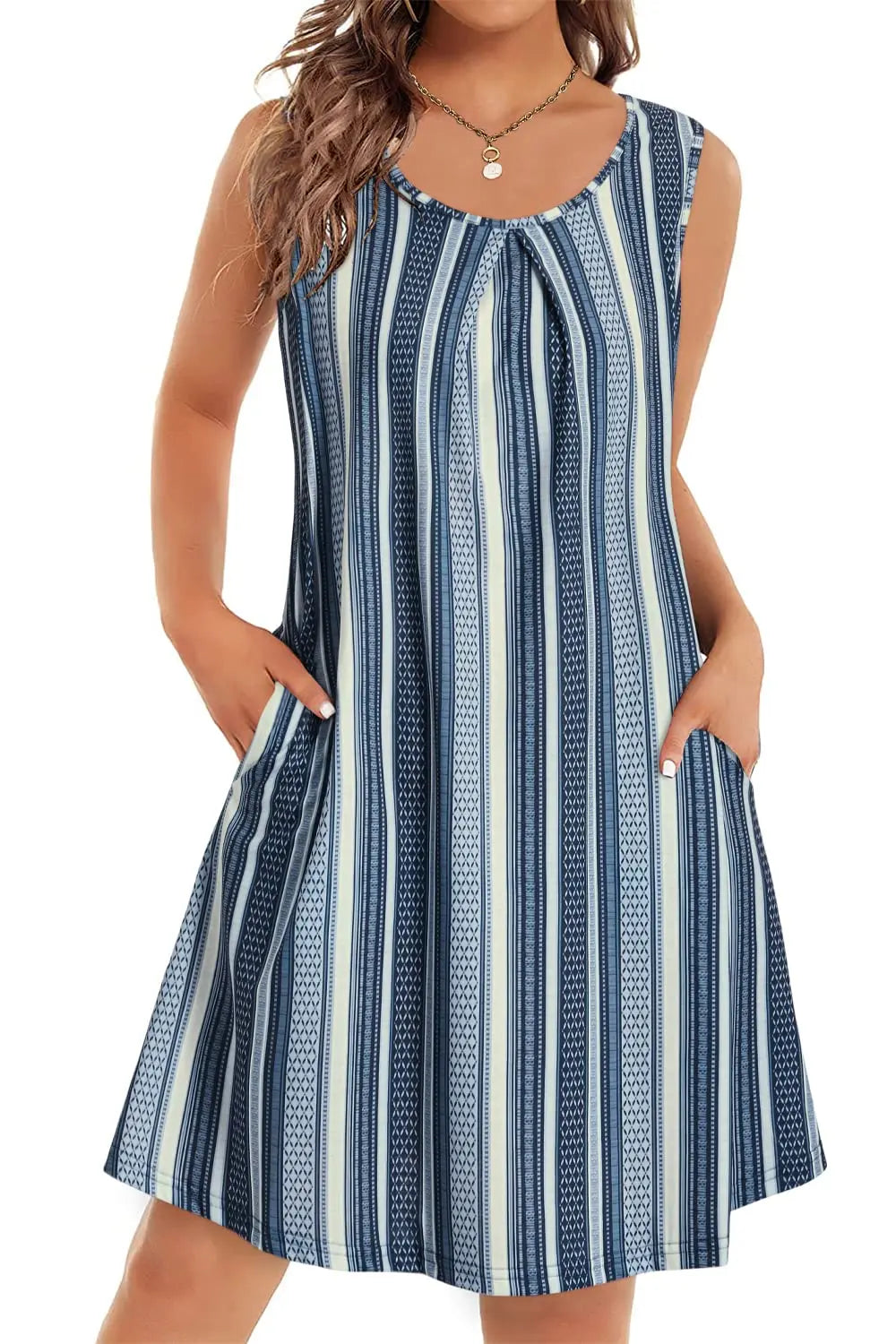 Bohemian Print Casual Sleeveless Women's Round Neck Dress Sweetheart Rustic Country Sleeveless Dress. S-3X