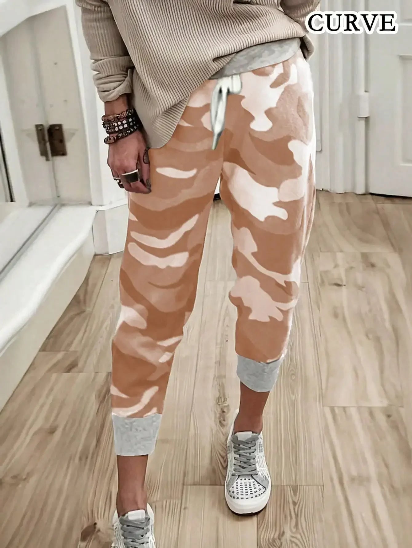 Plus Size 1XL-5XL Women's Fashion Camouflage Print Jogger Comfortable Loose Casual Drawstring Athletic Pants