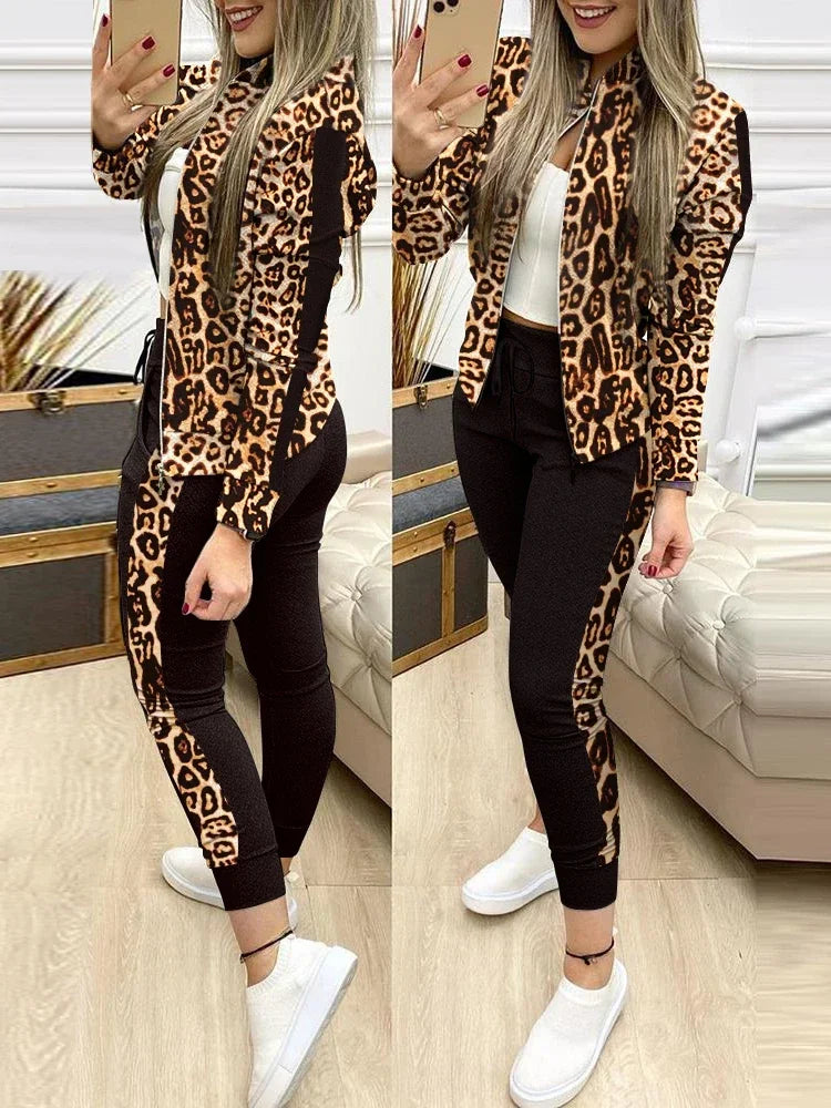 Woman 2 Pieces Suit Zipper Jacket And Pants Tracksuit Casual 2025 Set. S-XL