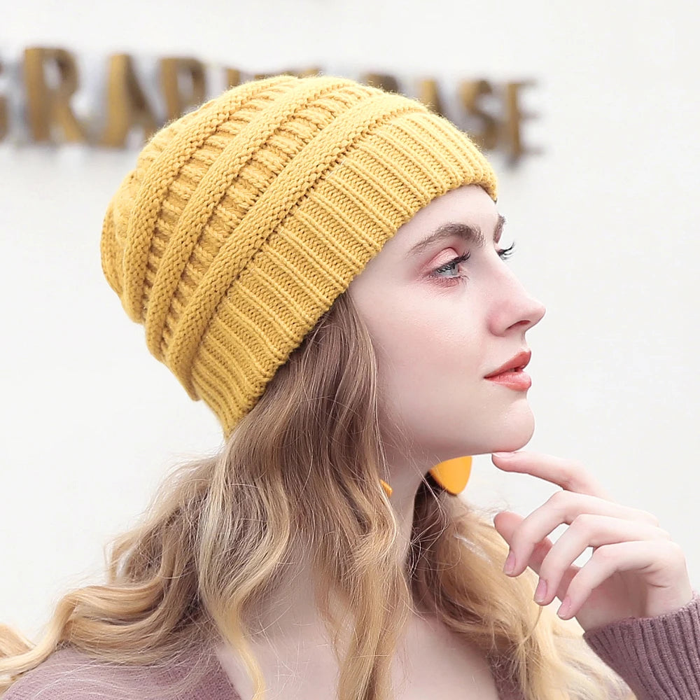25 Color Solid Beanies Women Knitted Beanie Hat Fashion Autumn Winter Warm Hats Skullies Wool Cap for Women Wholesale