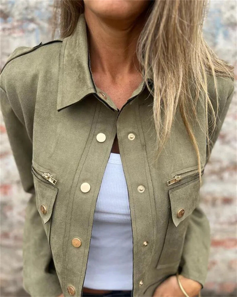 Plus size women's fashion casual deerskin velvet button long-sleeved jacket