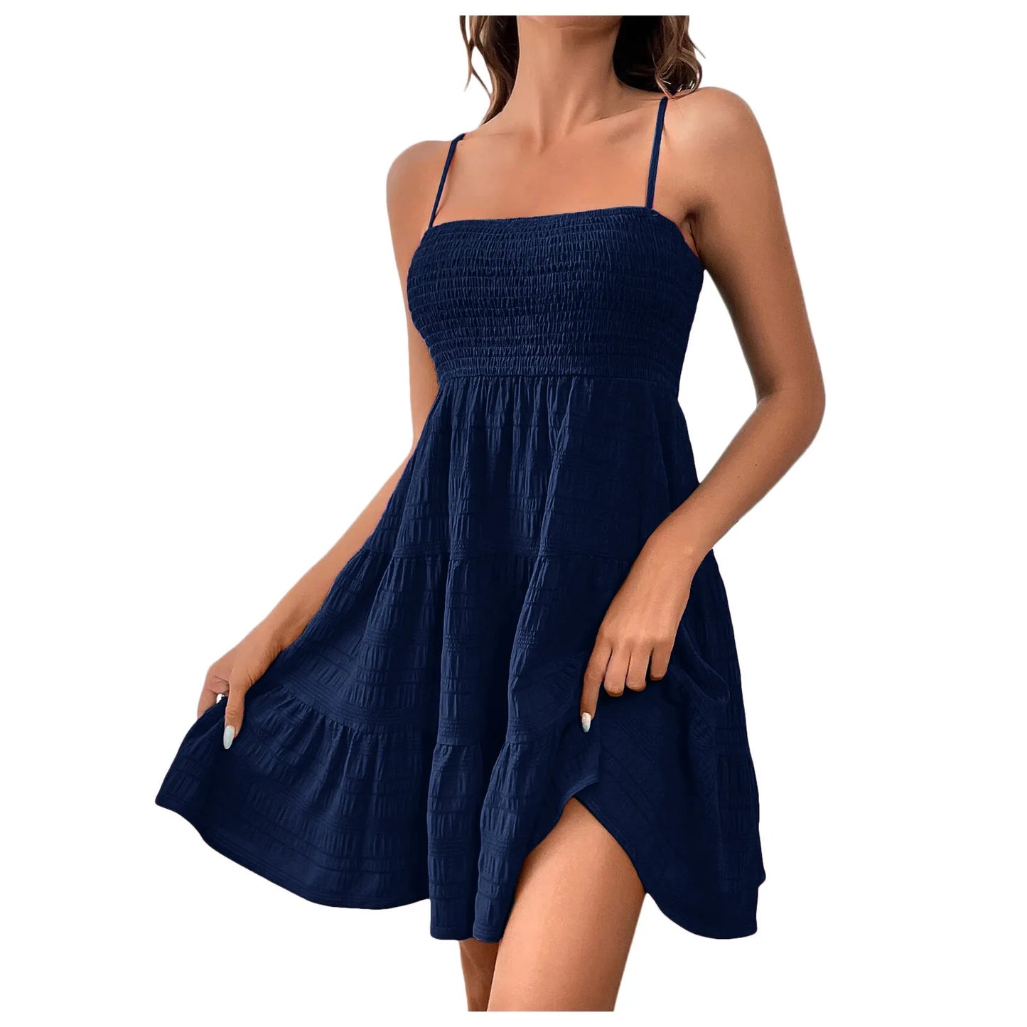 Boho Sundress Women Sexy Sleeveless Backless Swing Dress Solid Spaghetti Strap Dress. S-2X