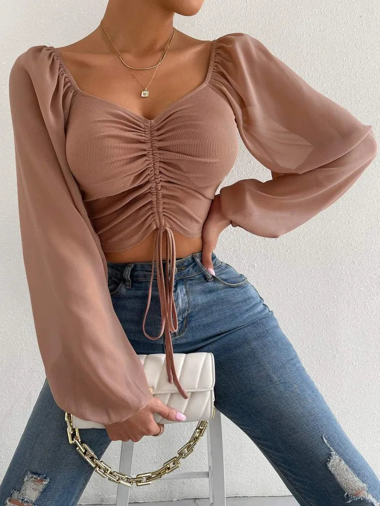 Ladies Posh Summer Shirt Very Flattering Sexy And Casual With Drawstring Crop Top. S-3x