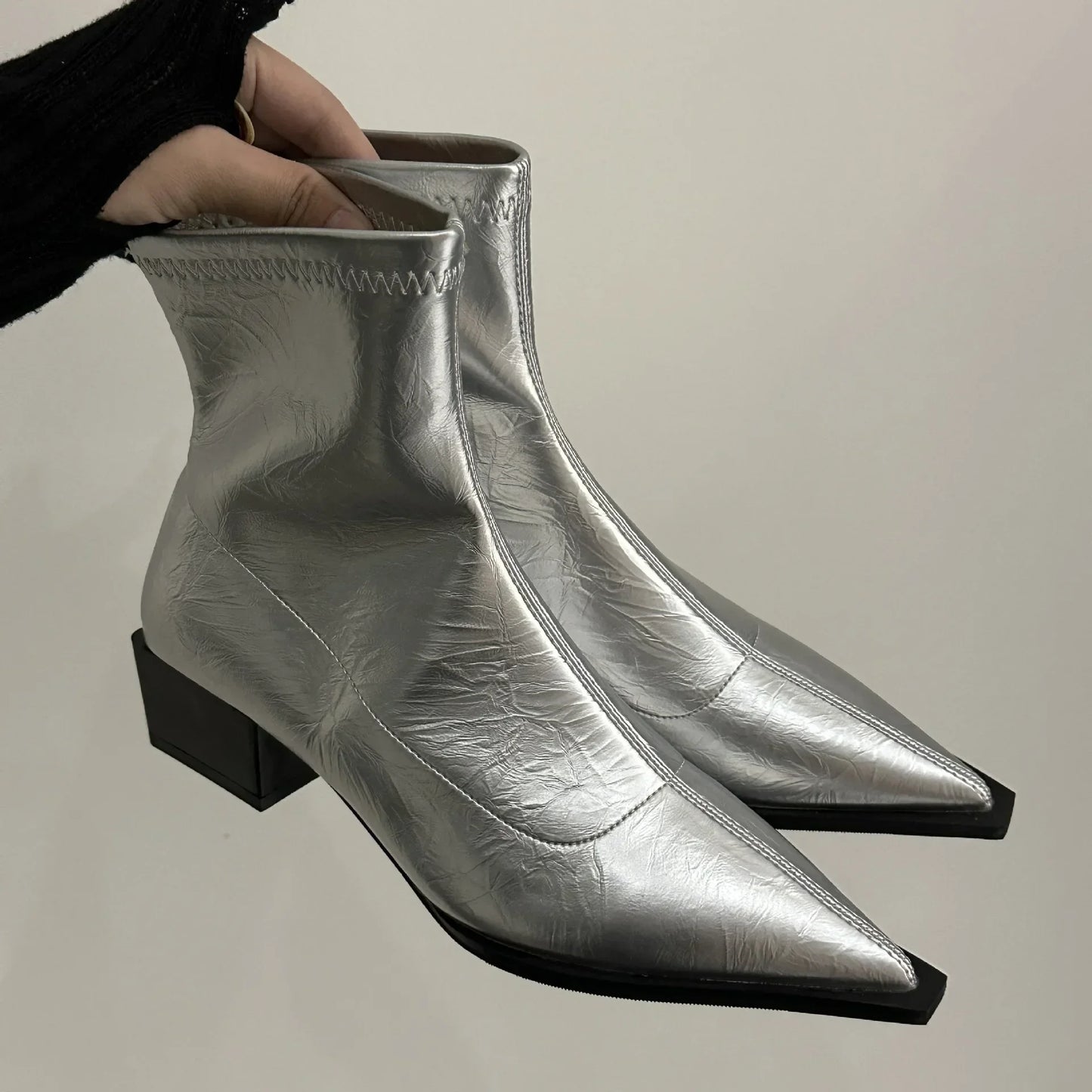 Autumn Women Ankle Boot Pointed Toe Square Low Heel Casual Footwear.
