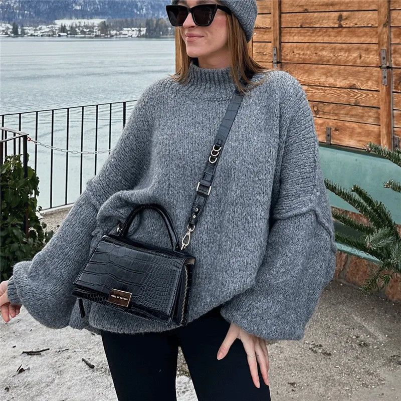 Womens Oversized Sweater Chunky Knit Pullover Cable Mock Neck Fall Sweater Pullovers Trendy Winter Clothes. S-L