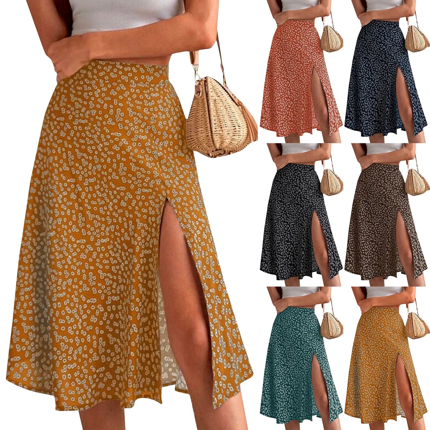 Women's Casual Daily Slit A-line Floral Trendy Skirt for Women . S-3x