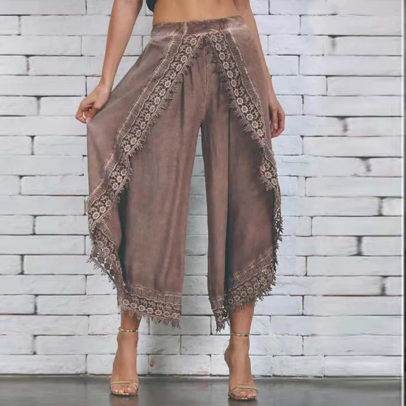Lace Ladies Harem Pants Loose Solid Wide Leg Casual Comfortable Style. Sizes S-3XL