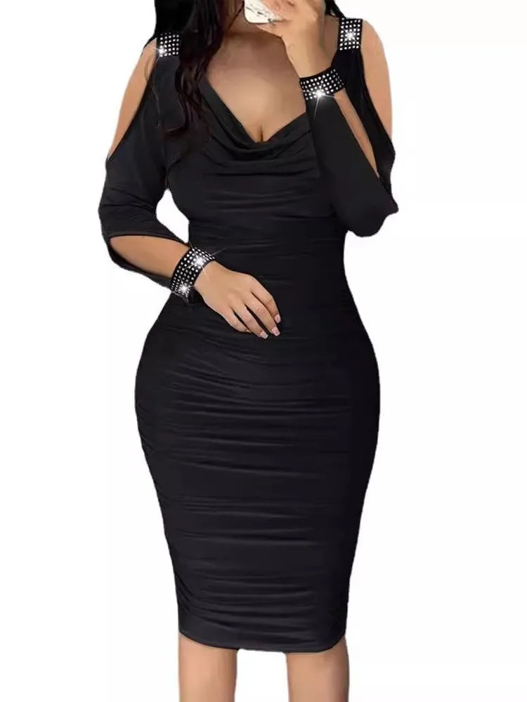 Fashion Elegant Sexy Off Shoulder Long Sleeve Party V Neck Dress. S-3X