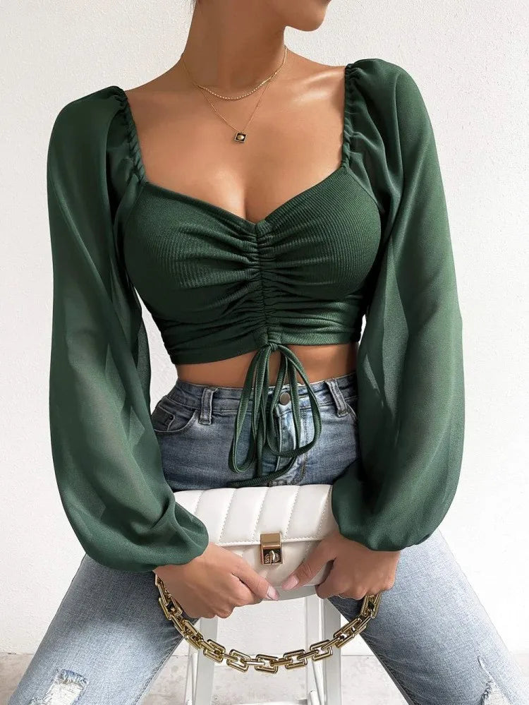 Ladies Posh Summer Shirt Very Flattering Sexy And Casual With Drawstring Crop Top. S-3x