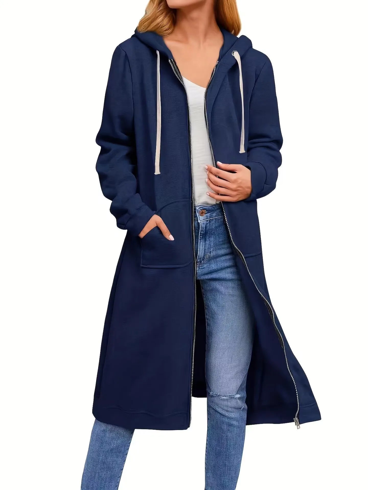Plus Size long Hoodie for Women Casual Full Zip Comfortable Women's Fashionable long Sweatshirts With Pocket