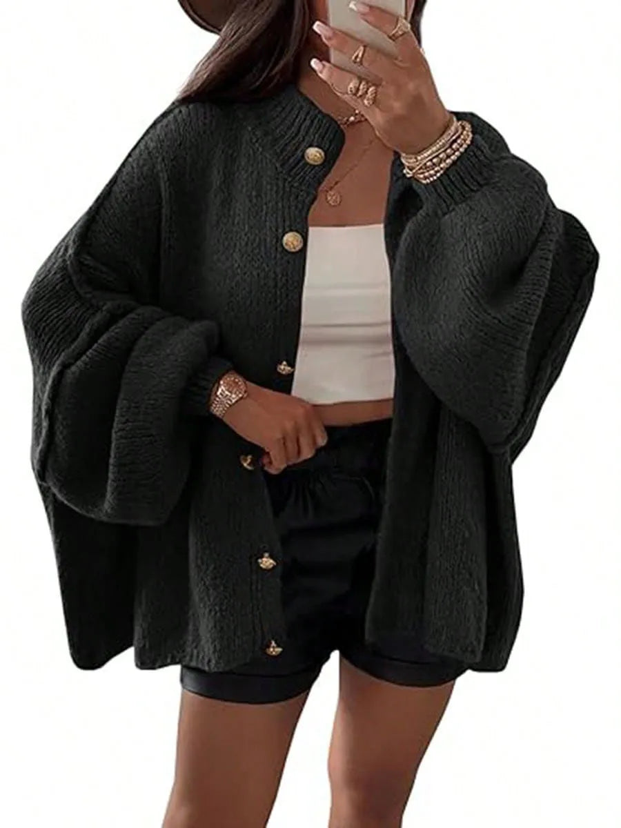 Knitted Lazy Style Oversized Long Sleeve Women Loose Button Cardigan Sweater
