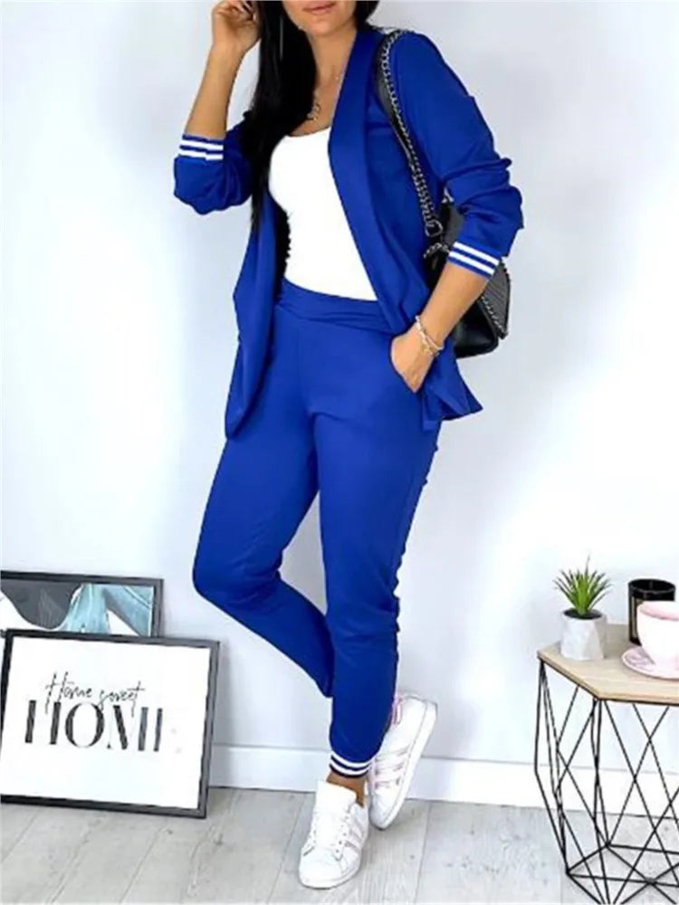 Fashion Long Sleeve Blazer 2 Piece Set Slim Fit Suit. S-2X