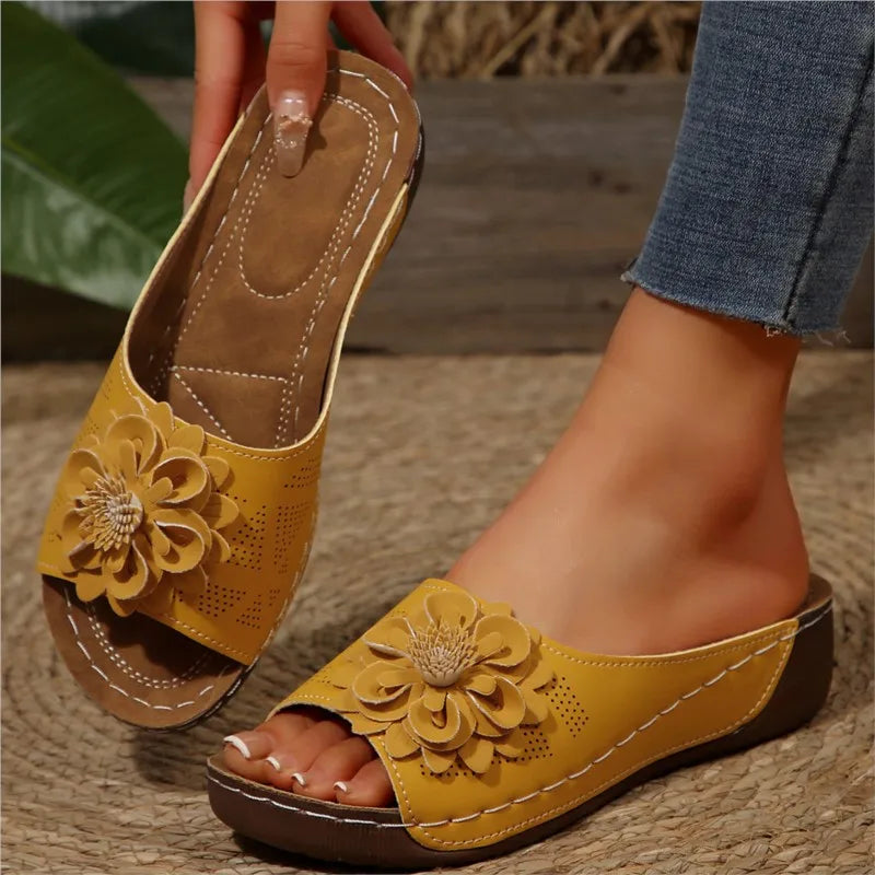 Women Sandals Summer Elegant Slides Sandals Low Wedge Casual Footwear