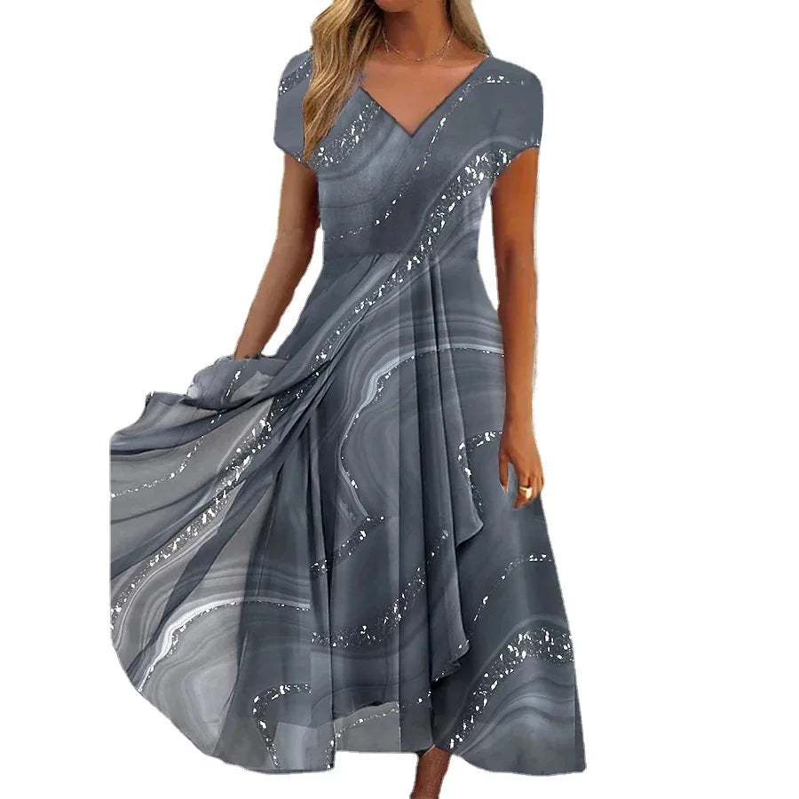 2025 Women's Party Fashion Summer Midi V-Neck Dress. S-3X