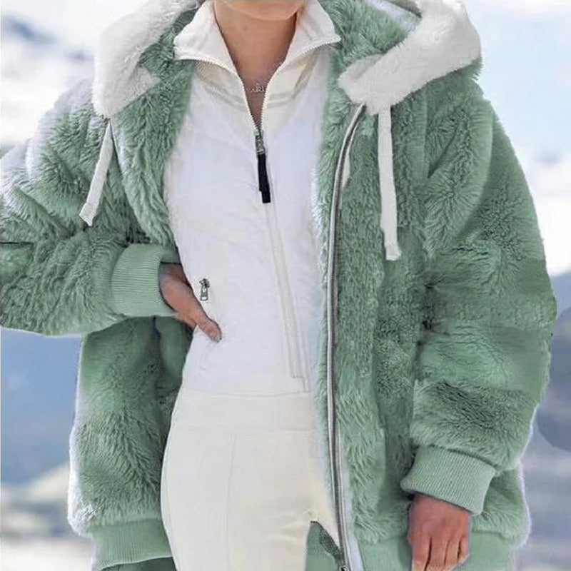 New Style Autumn And Winter Loose Plush Zipper Hooded Jacket Woman. S-5X