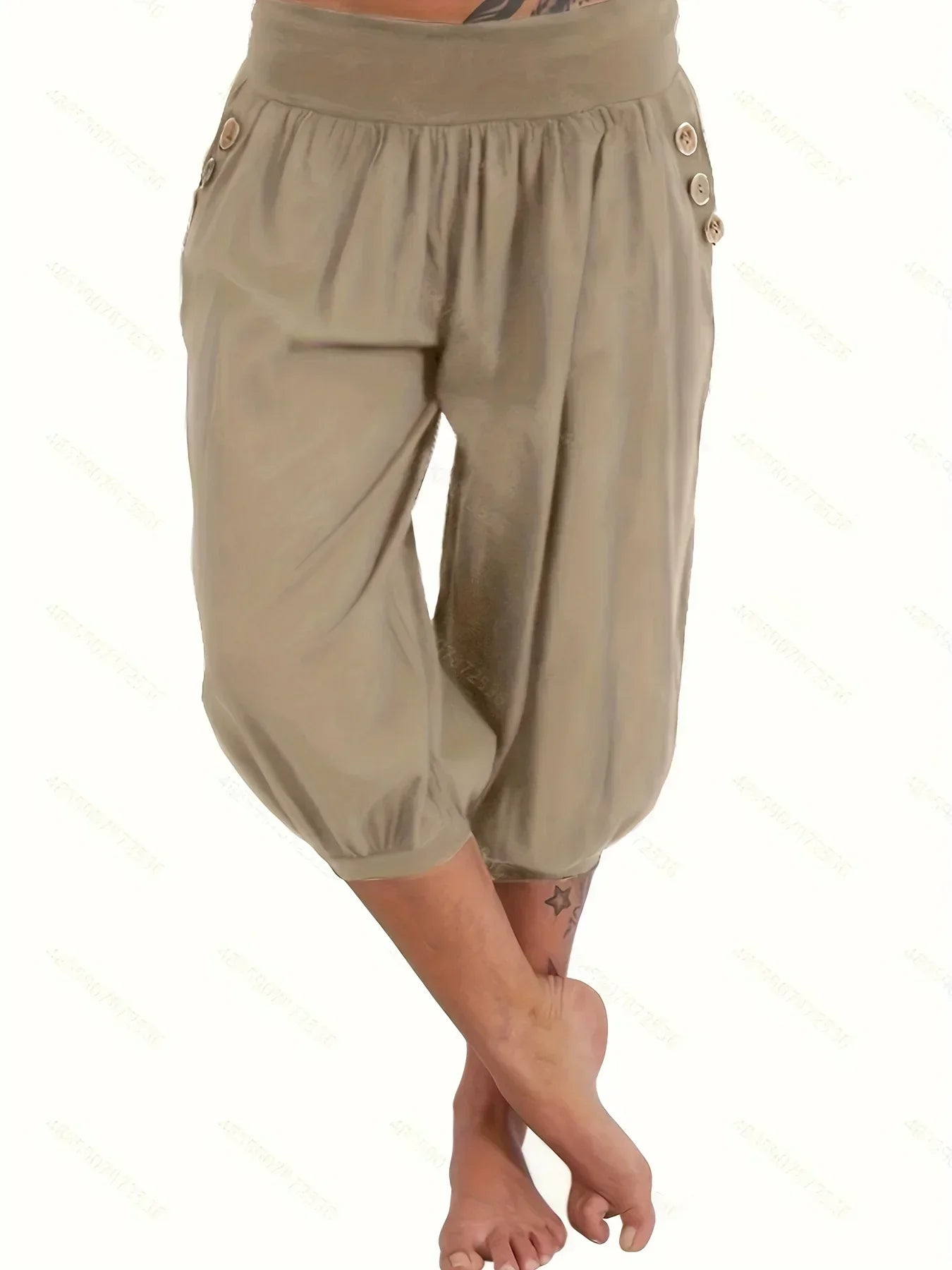 Plus Size Women's Fashionable Solid Colour Pocket Loose Cropped Pants Loose and Comfortable Casual Lantern Pants