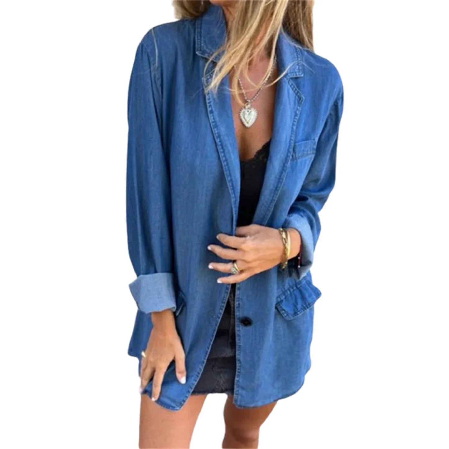 Women's Oversized Denim Vintage Long Sleeve Button Down Boyfriend Jean Jacket. S-XL