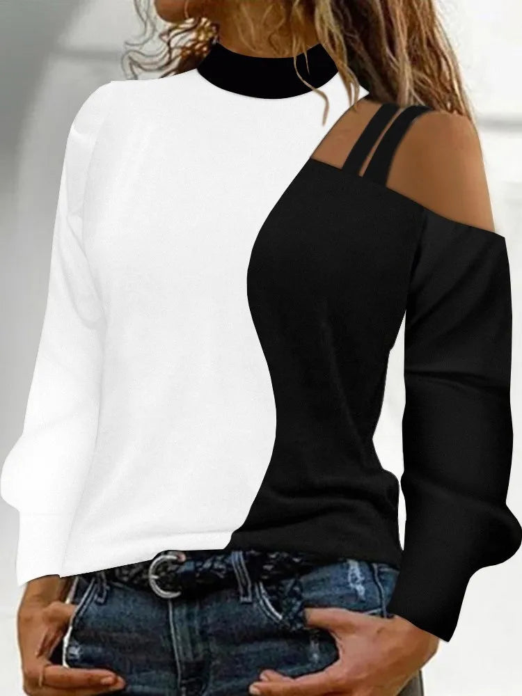 Fashion Sexy Off Shoulder Print Tops Women Elegant O-neck Long Sleeve Blouse. S-3X