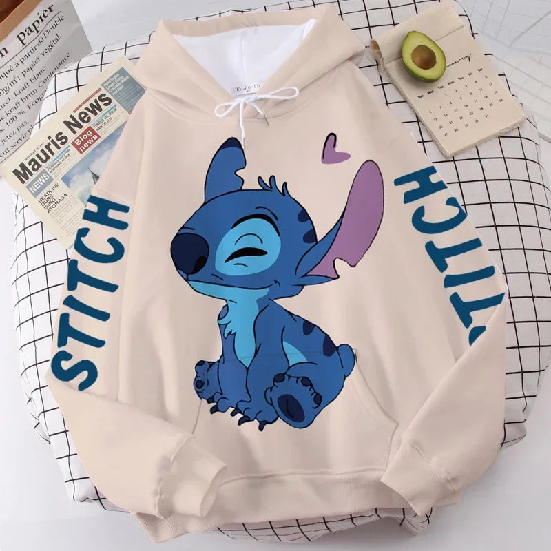 Disney Hoodie Fashion Stitch Angel Monster Letter Cartoon Sweatshirt Pullover Cute Unisex Pocket Hoodie. S-3X