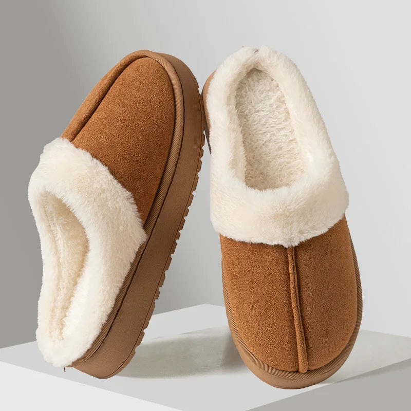 Women's Fluffy Slippers New Plush Warm Platform For Winter Indoor Semi-slippers Outdoor/Indoor Non-slip Cotton Shoes.