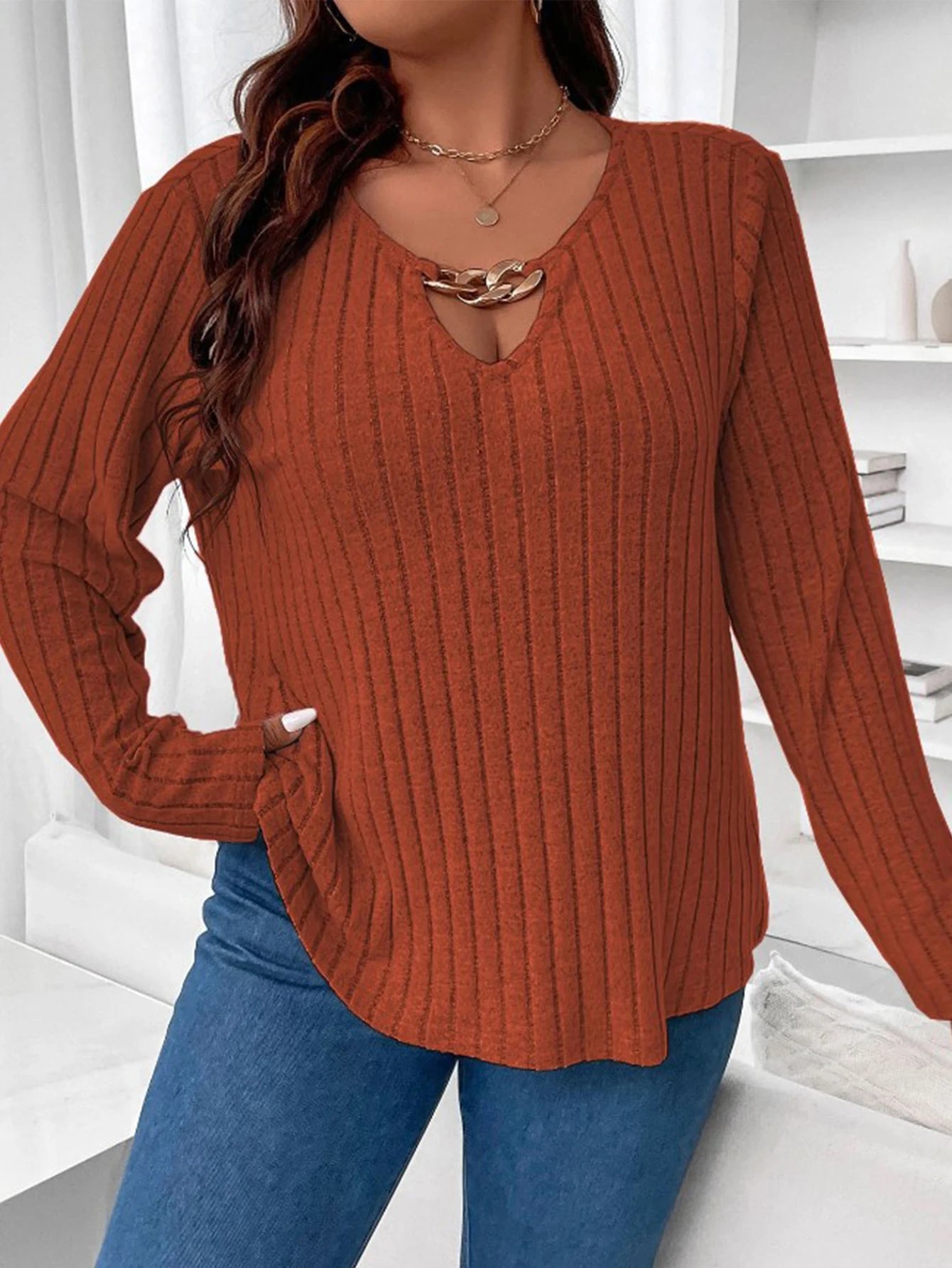 New Autumn Winter Long Sleeve Plus Size Sweater V-neck Pullover Knitted Loose Top. 1x-5x