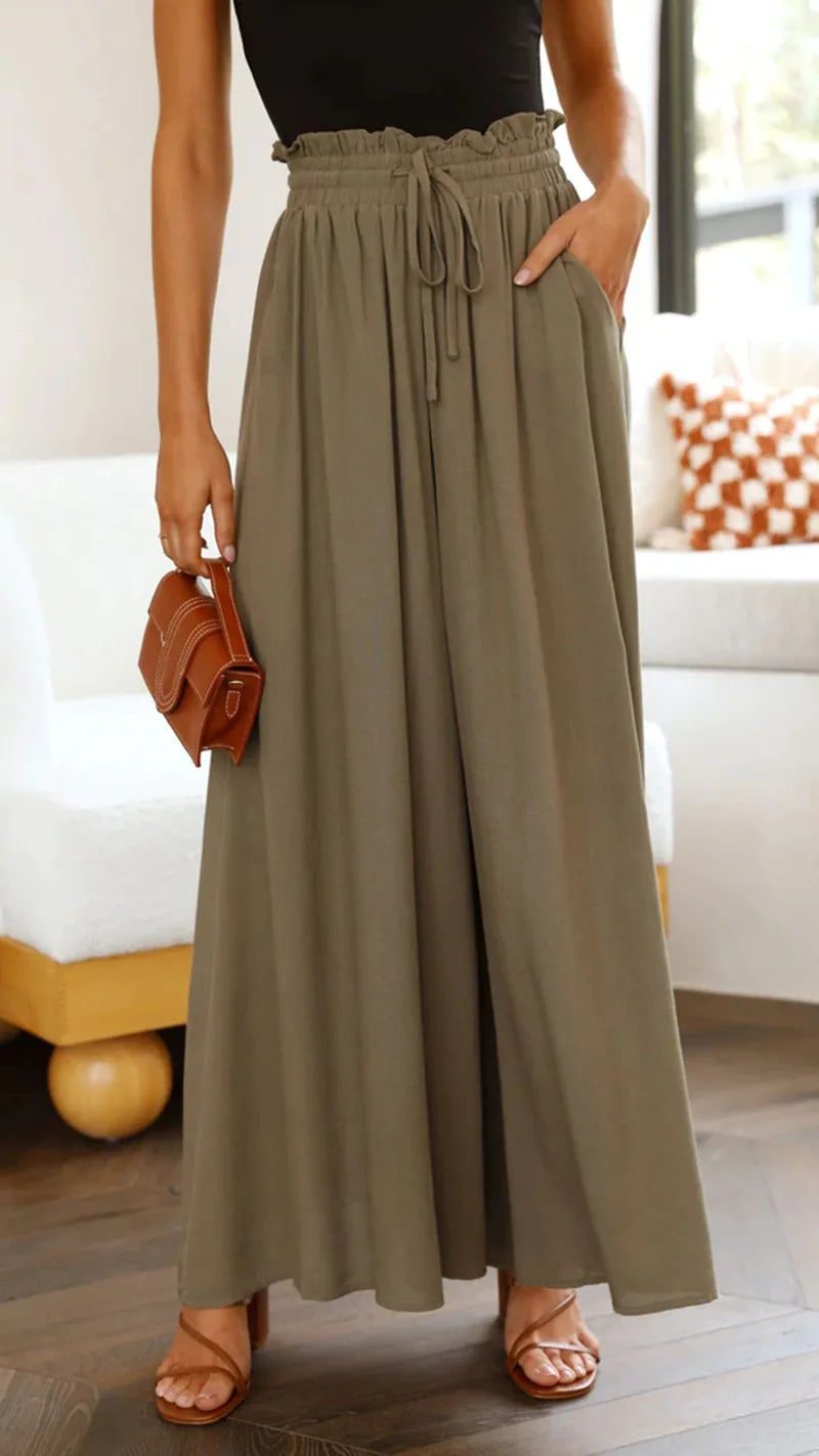 Spring and Summer New Women's Wide-leg Trousers Elastic Belt Wide-leg High-waist . S-2X