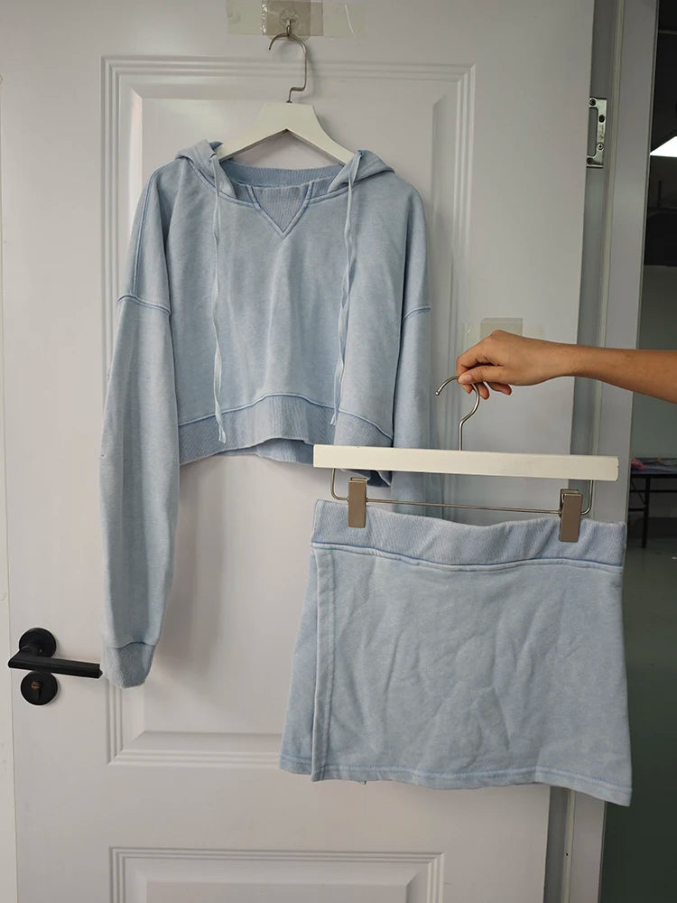 Vintage Short Sweatshirt And Skirt Set New Spring Autumn Pullover Top+ Slit Skirt. S-2x