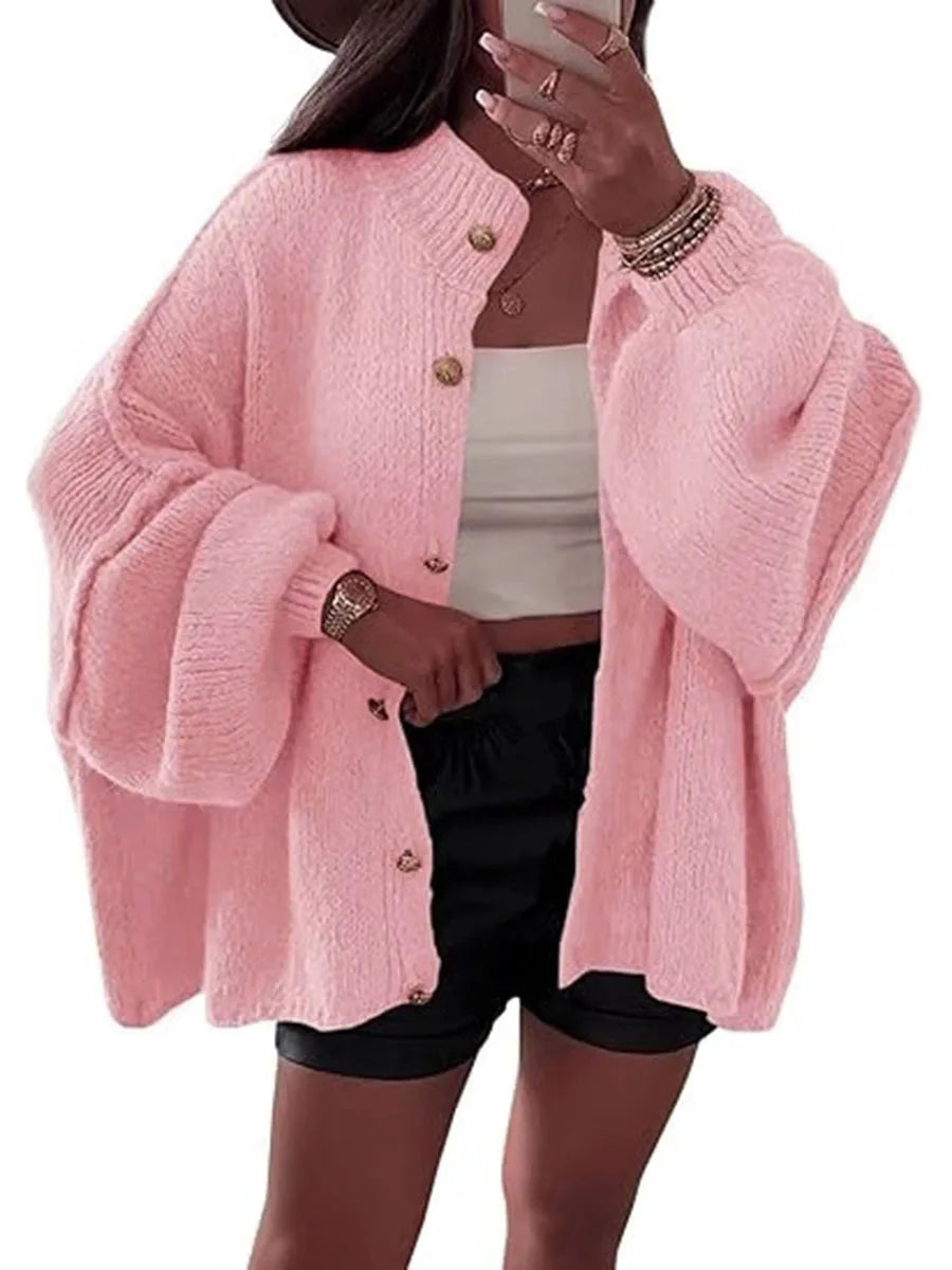 Knitted Lazy Style Oversized Long Sleeve Women Loose Button Cardigan Sweater