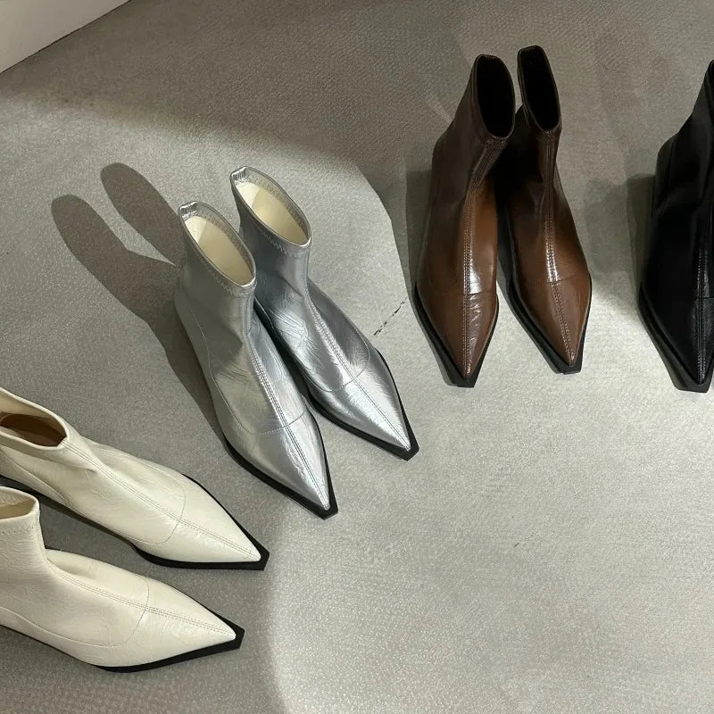 Autumn Women Ankle Boot Pointed Toe Square Low Heel Casual Footwear.