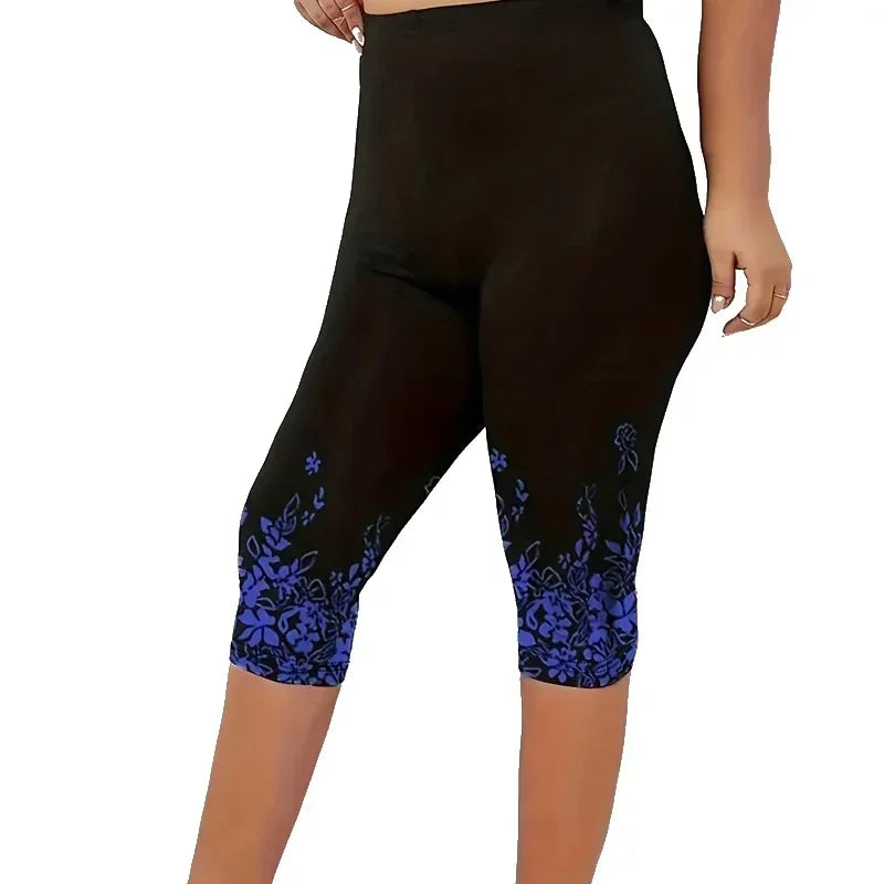 Ladies Casual Slim Fit Capri Leggings, Fashion Floral Print High Waist. S-2x