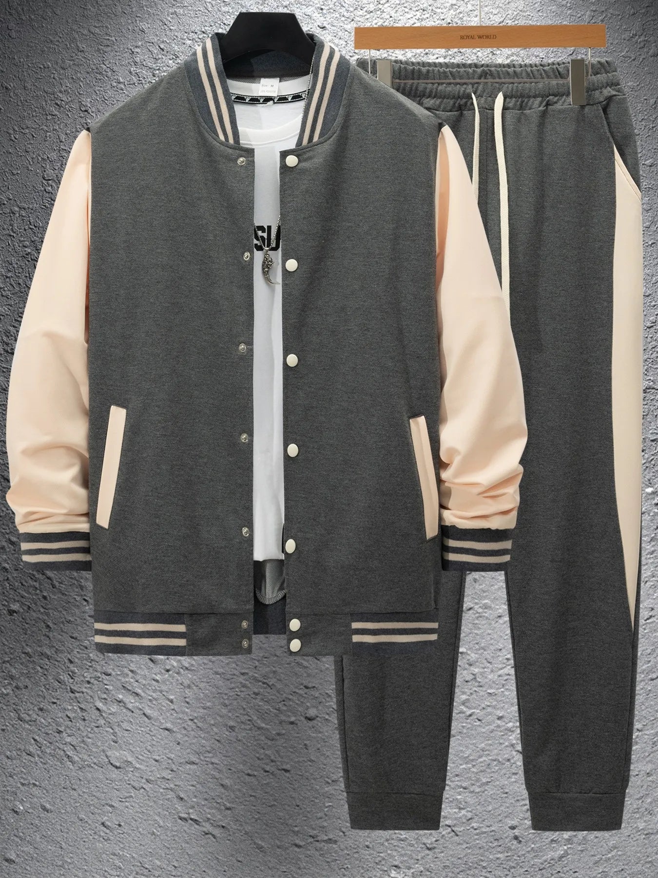 2025 new men's spring and fall baseball Style two-piece cardigan jacket trouser suit. Sz: S-3X