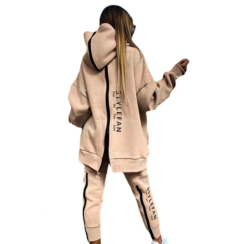 Ladies Casual Two Piece Set Loose Fit Back Zipper Long Hoodie Pant Set Thin Sportswear Pullover Street Wear.