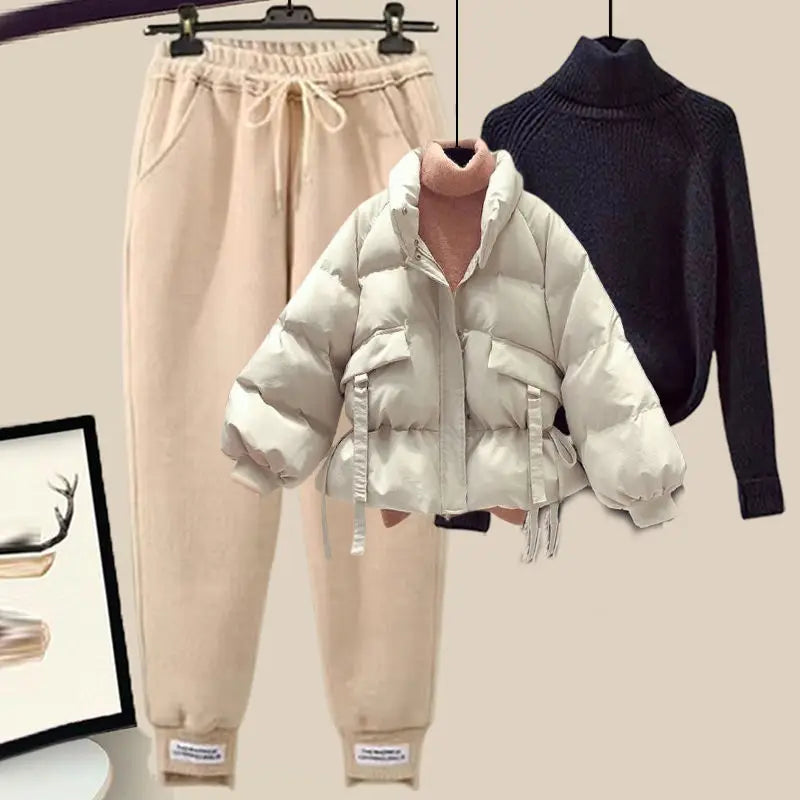 Ladies Autumn Winter Short Coat, Turtleneck Sweater Lady Solid Jackets Knit Bottoms. S-2x