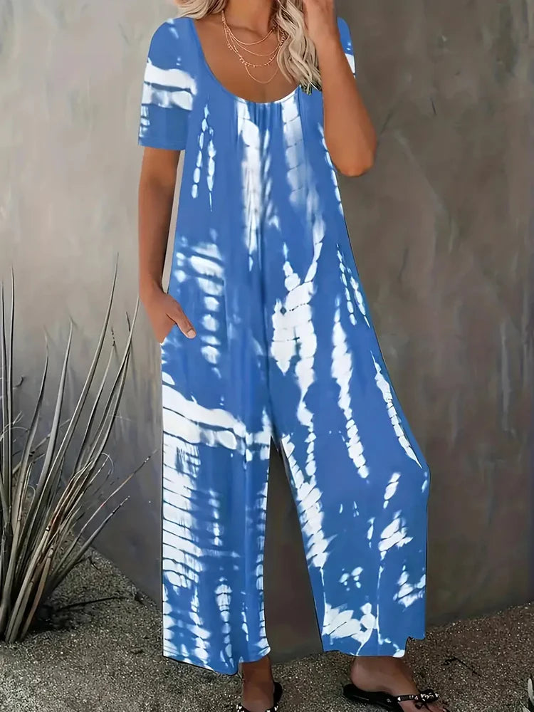 Plus Size XL-5XL Summer Romper Overalls With Pockets Casual Fashion Short Sleeve.