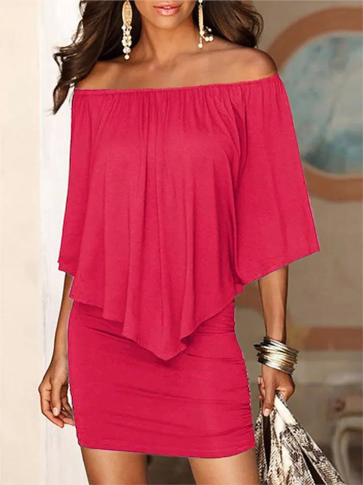 2025 Spring/Summer New Fashion Geometric Irregular Ruffles Elegant Sexy Women Dress. S-2X