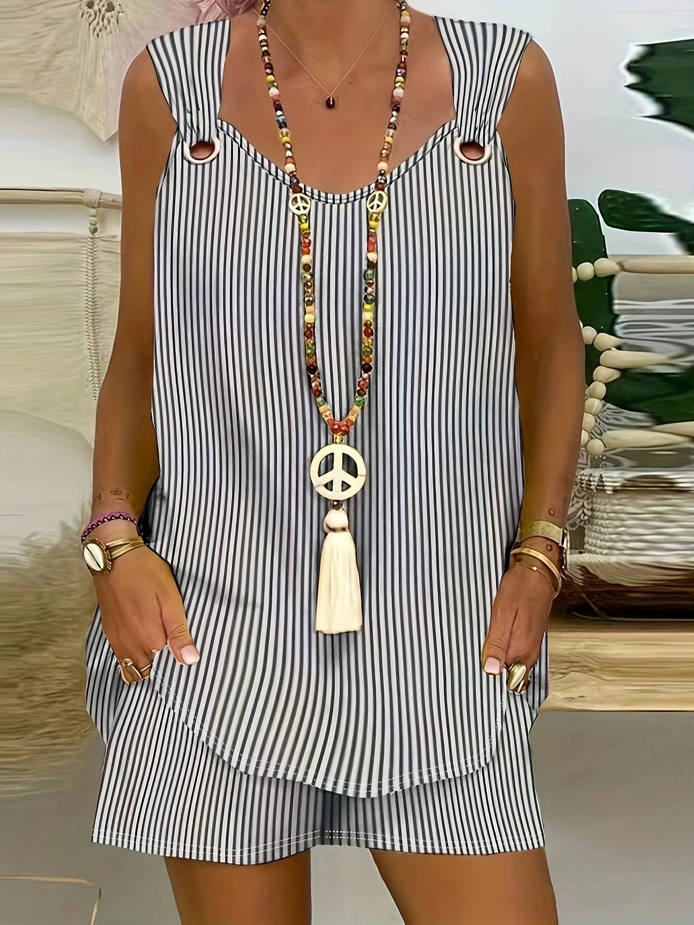 Plus Size Summer striped lady 2 piece
