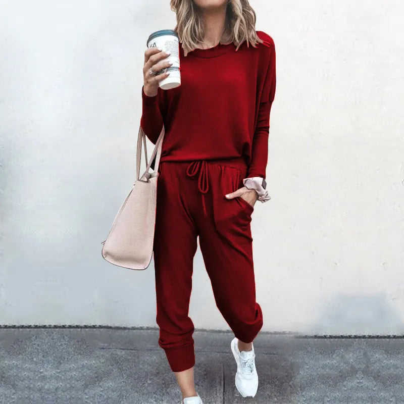 Ladies Casual 2 Piece Set, Solid Colour Round Neck Casual Wear. S-3x