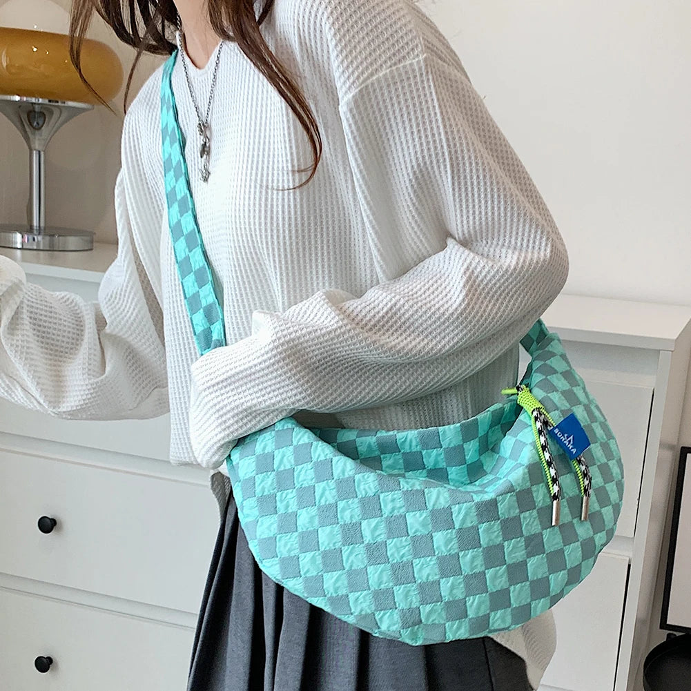 Plaid Women Messenger Bag Fashion Half Moon Crescent Casual Simple Lightweight Large Capacity