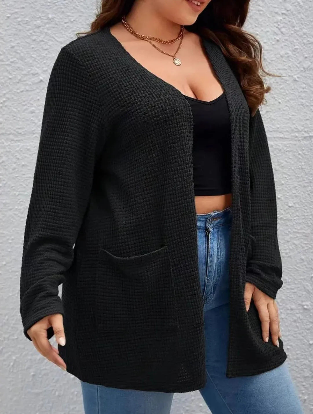 Plus size pure color pocket cardigan casual long-sleeved suitable for all season