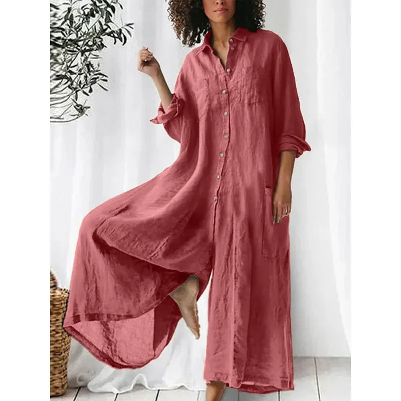 New 2025 Casual Quality Cotton Linen Comfortable Loose Wide Leg Pants Jumpsuit Women's Fashion. S-5X