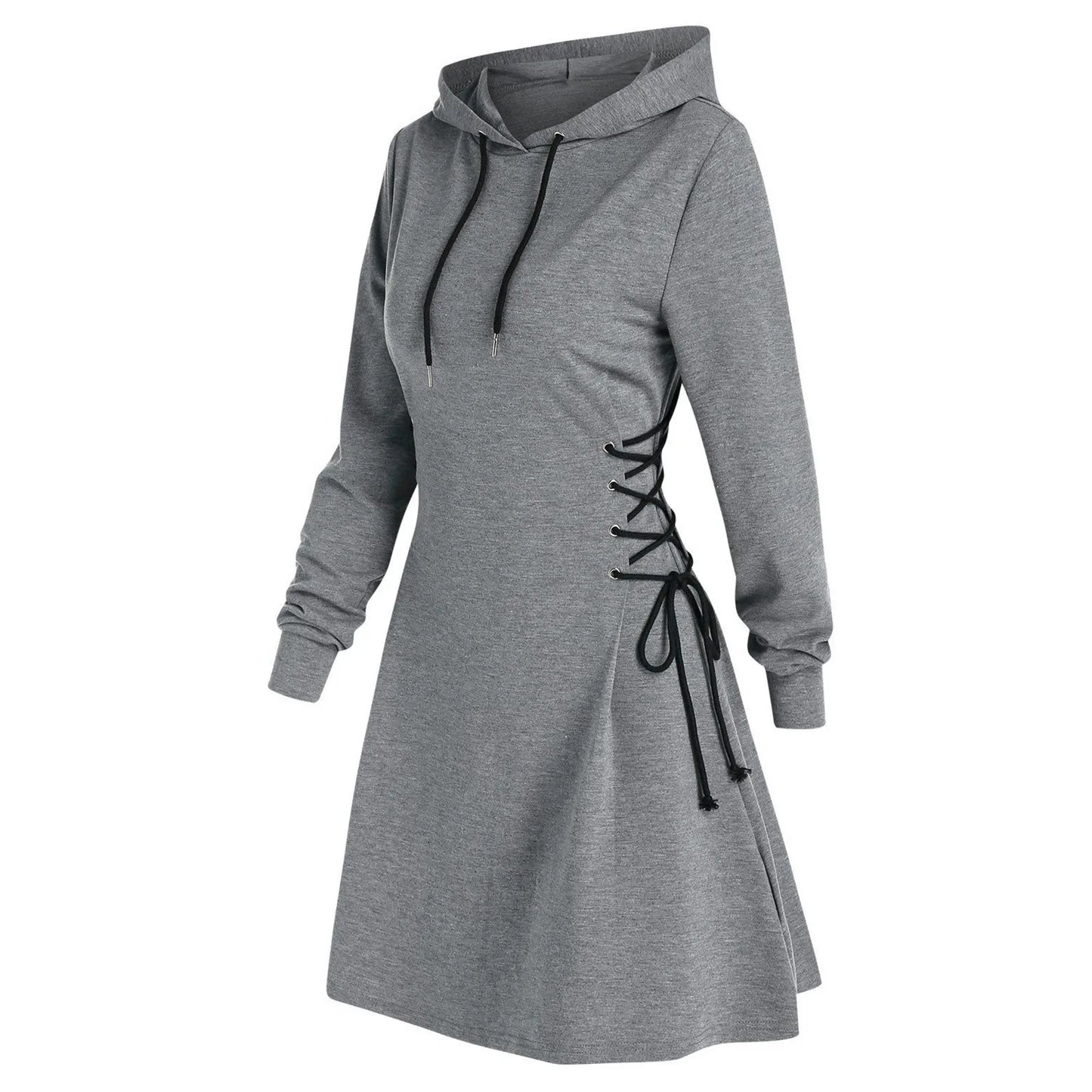 Women Tie Waist Mini Dress/ Hoodie V Neck Long Sleeves Slim Fit Hoodie/Dress Sweatshirt Style. S-2X