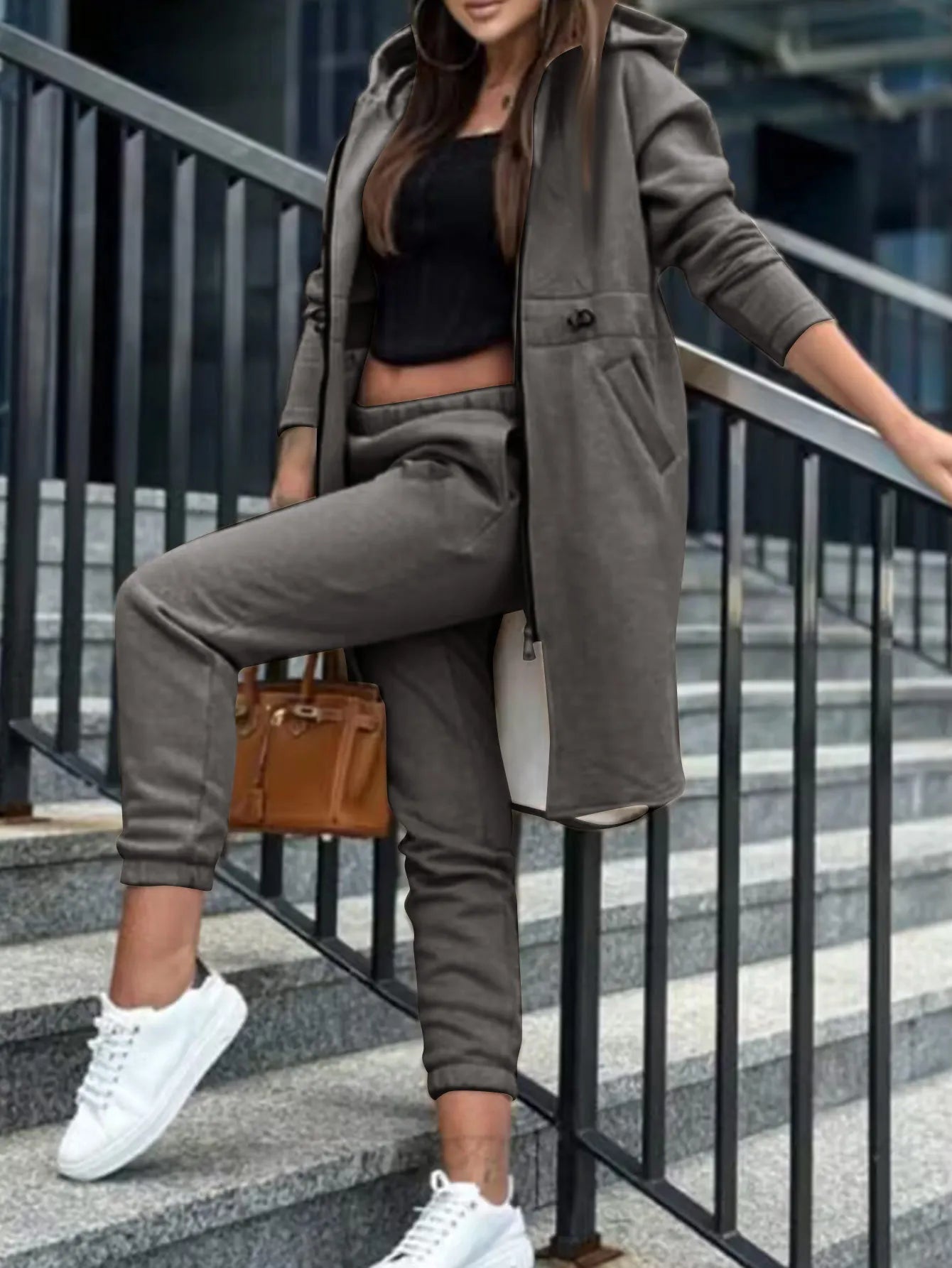 Pant Set Hooded Zipper Long Jacket Casual Straight Pants Solid Sporty Great For All Seasons. S-2XL