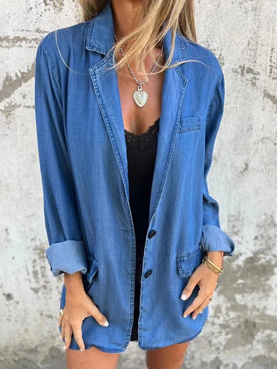 Women's Oversized Denim Vintage Long Sleeve Button Down Boyfriend Jean Jacket. S-XL