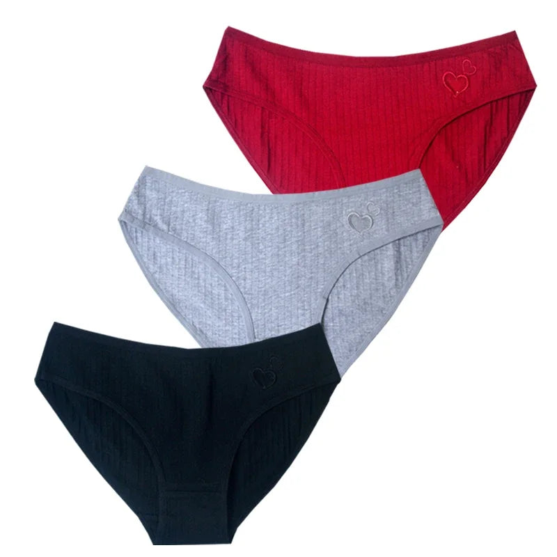 quality Ladies 3-pcs Panties Mid-Waist Briefs Soft Cotton