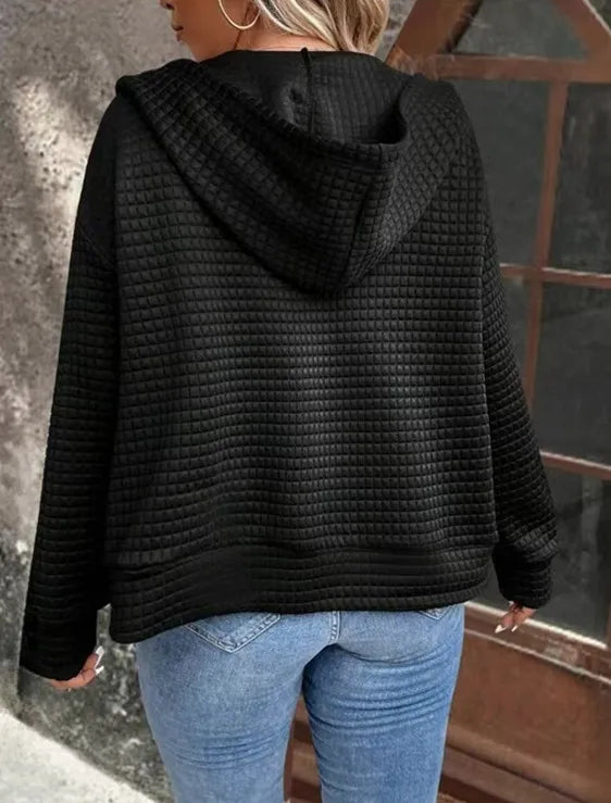 European plus size autumn new casual solid colour pocket hooded jacket