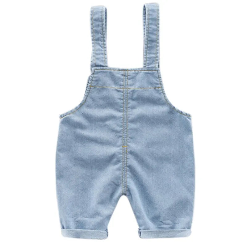 Children Overalls Solid Color Denim Cotton Jumpsuits Elastic Casual Toddler Pants For Boy Girl Fashion Summer Kids Clothes 0-3Y