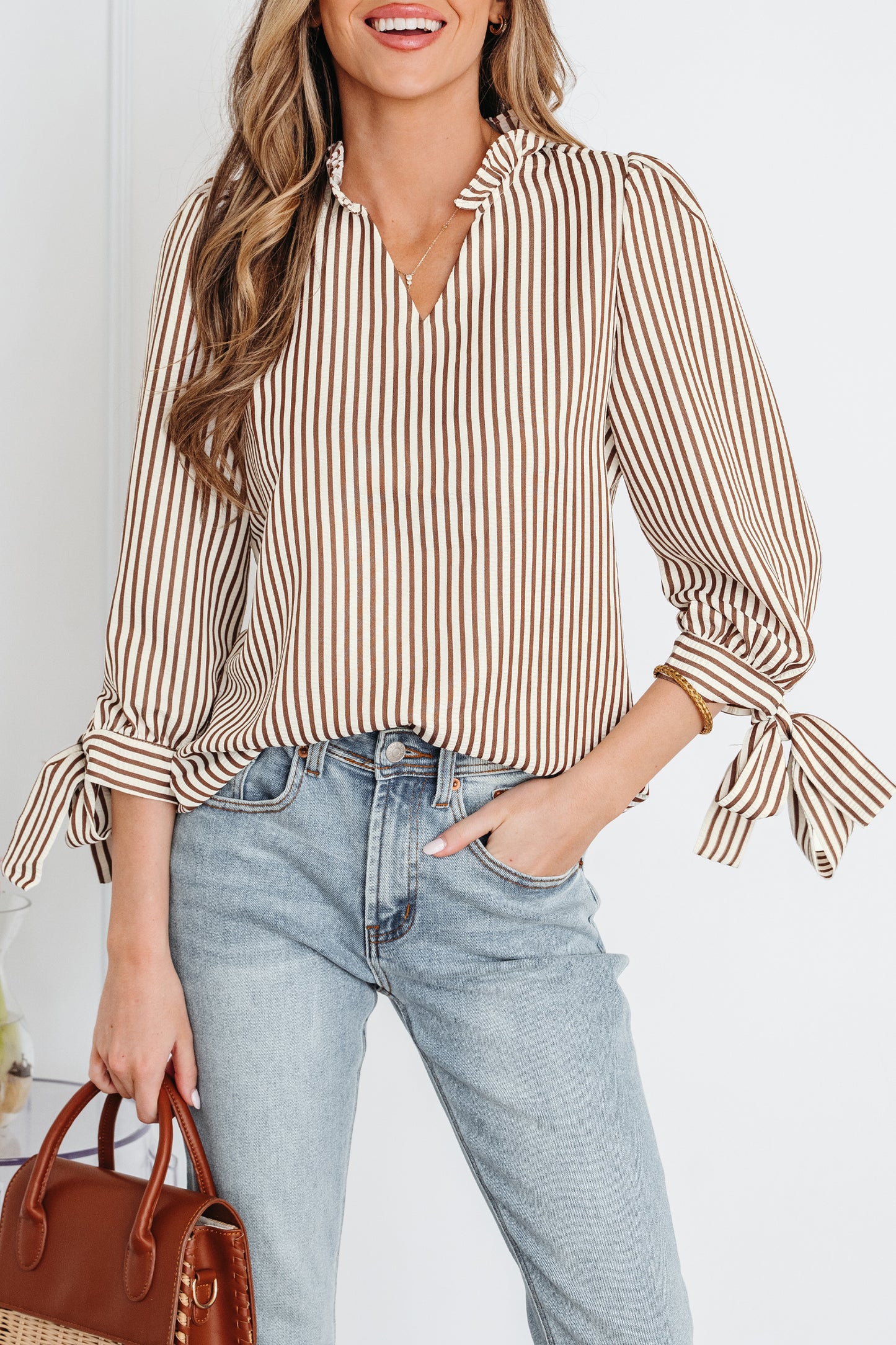Striped Puff Sleeve Blouse Women S–XL