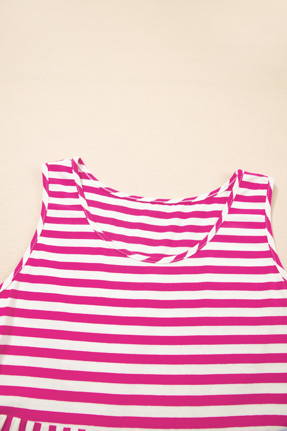 Pink Stripe U-Neck Sleeveless Mini Dress